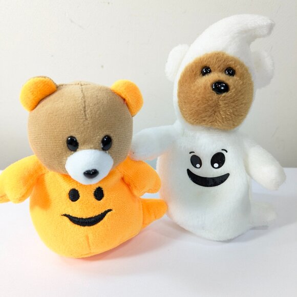 Ty Halloween Beanie bear set 2 Grizzly pumpkin & Sheetsies ghost mini plush toys - Picture 1 of 9